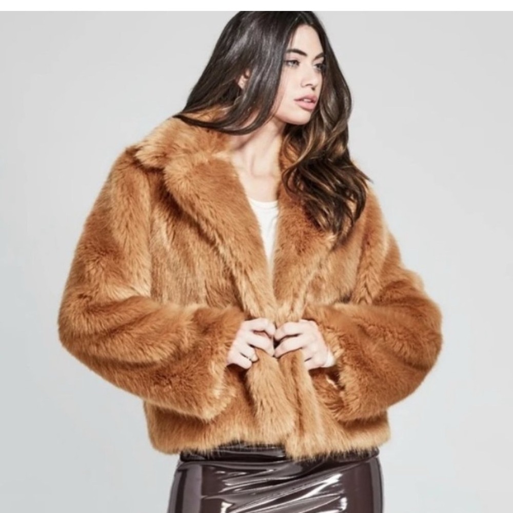 MARCIANO Los Angeles Tan Faux Fur Jacket